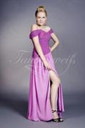 Abendkleid TW0001A - Abendkleid lila Chiffon Beinschlitz Carmenausschnitt 1