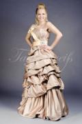 Abendkleid TW0019A - Abendkleid Satin braun chocolat gerafft lang trägerlos 1