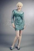 Abendkleid TW0033A - Abendkleid sexy transparent durchsichtig Langarm Tüll Pfau 1