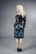 Abendkleid TW0035A - Abendkleid blau schwarz Etui Spitze Carmenausschnitt Langarm 3