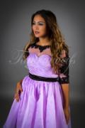 Brautjungfernkleid TWBP04 - Organza Spitze Ärmel schwarz lila Herzausschnitt 2