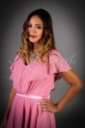 Brautjungfernkleid TWSP03 - Brautjungfernkleid pink mehrlagig V-Ausschnitt Kurzarm 2