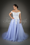 Brautkleid TW0101B - blau A-Linie Tüll Spitze Carmen-Ausschnitt Blüten Schleppe 1