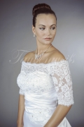 Brautkleid TW0123B - A-Linie Satin Spitze Perlen Pailletten 3/4-Arm Carmenausschnitt 2