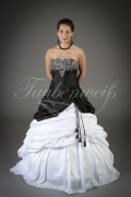Brautkleid TW0199B - A-Linie Taft schwarz weiß silberne Stickerei Schnürung Schleppe 1