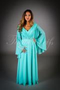Brautjungfernkleid TWEM03 - Brautjungfernkleid türkis bodenlang Chiffon Perlen Langarm 1