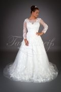 Brautkleid TW0033B - A-Linie Tüll Spitze Blumen Perlen Knopfleiste Schleppe 1