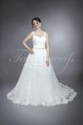 Brautkleid TW0035B - A-Linie Tüll Spitze Knopfleiste farbiges Band Tattoospitze 1