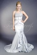 Brautkleid TW0057B - Brautkleid silbergrau Satin Spitze Perlen Neckholder Schleppe 1