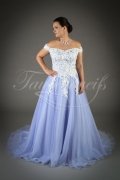 Brautkleid TW0101B - blau A-Linie Tüll Spitze Carmen-Ausschnitt Blüten Schleppe 1