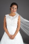 Brautkleid TW0104B - A-Linie Spitze Satin Schleppe Falten Rundhals Träger 2