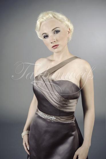 Abendkleid TW0007A - Abendkleid chocolat braun kurz asymmetrischer Träger 2