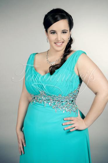 Abendkleid TW0026A - Abendkleid Übergröße Plus XXL Große Größe Chiffon lang aquamarin Strass 2