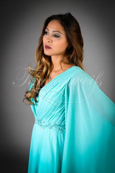 Brautjungfernkleid TWEM03 - Brautjungfernkleid türkis bodenlang Chiffon Perlen Langarm 2
