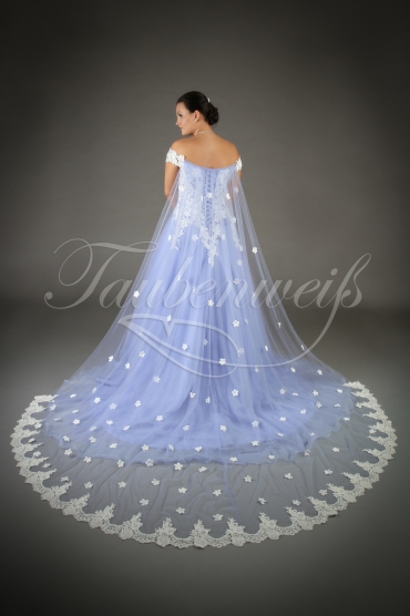 Brautkleid TW0005B - blau A-Linie Tüll Spitze Carmen abnehmbare Schleppe 3