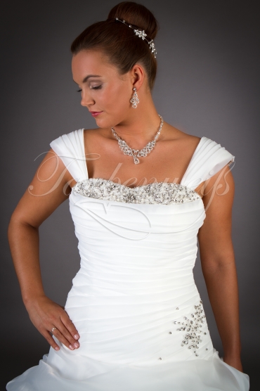 Brautkleid TW0010B - A-Linie Organza Strass Raffungen glamourös Schnürung 2