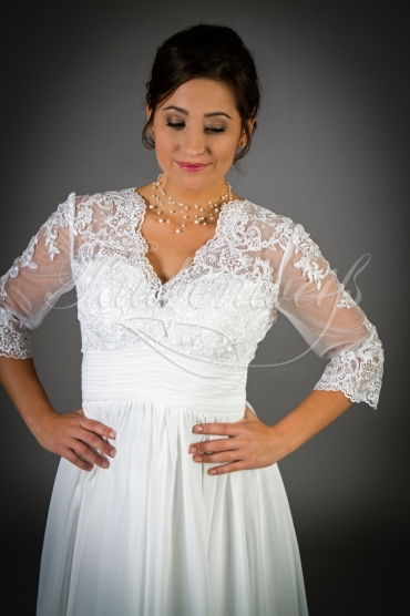 Brautkleid TW0013B - kurz Chiffon Spitze Ärmel Standesamt schlicht V-Ausschnitt 2