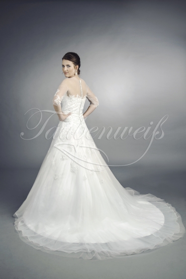 Brautkleid TW0019B - Organza Spitze Perlen Blume Knopfleiste Tattoospitze 3