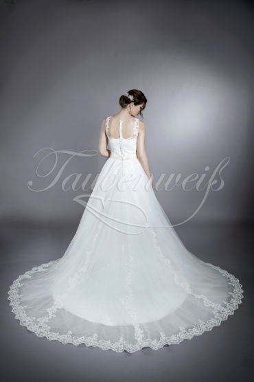 Brautkleid TW0035B - A-Linie Tüll Spitze Knopfleiste farbiges Band Tattoospitze 3