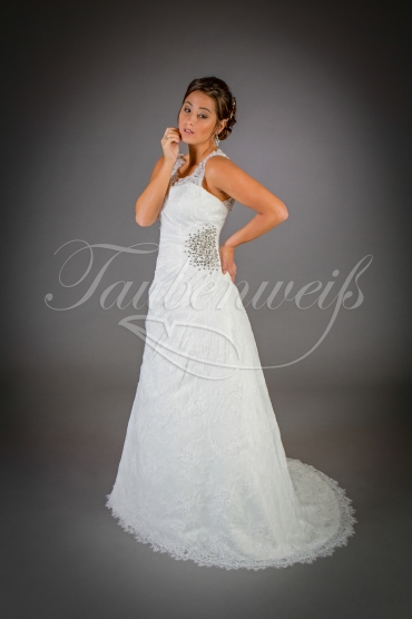 Brautkleid TW0055B - A-Linie Spitze Perlen Strass Glitzer V-Ausschnitt Träger Schleppe