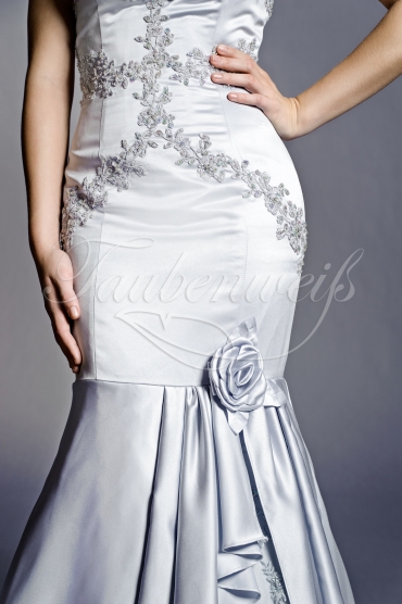 Brautkleid TW0057B - Brautkleid silbergrau Satin Spitze Perlen Neckholder Schleppe 2