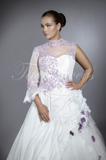 Brautkleid TW0064B - A-Linie lila flieder Taft Spitze ein Ärmel Schleppe außergewöhnlich 2
