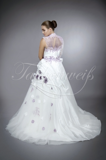 Brautkleid TW0064B - A-Linie lila flieder Taft Spitze ein Ärmel Schleppe außergewöhnlich 3