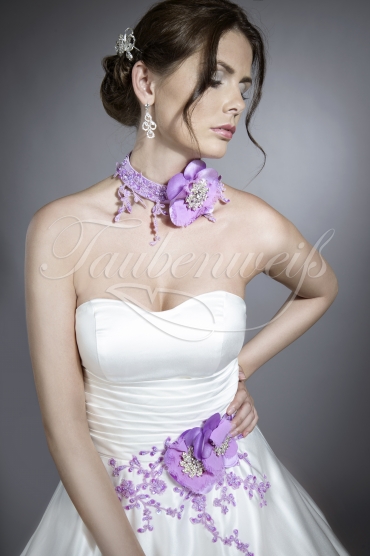 Brautkleid TW0065B - A-Linie lila lavendel Satin Spitze Blumen Halsband schlicht 2