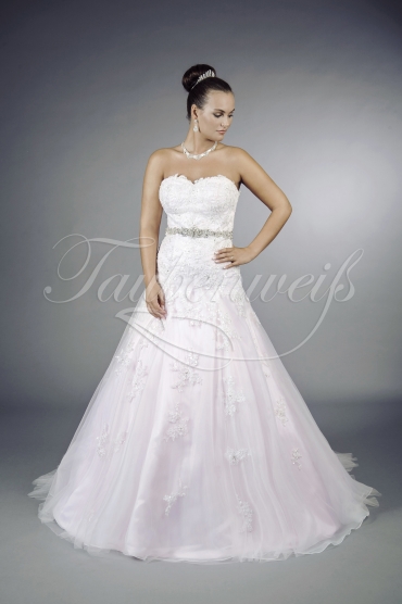 Brautkleid TW0076B - A-Linie rosa Tüll Organza Spitze Perlen Strassband