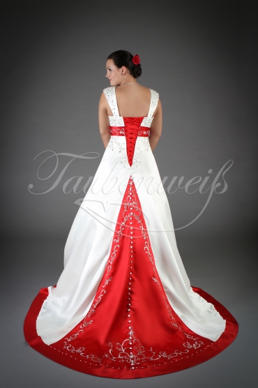 Brautkleid TW0077B - A-Linie rote Stickerei Satin Märchen Schleppe Schnürung 3
