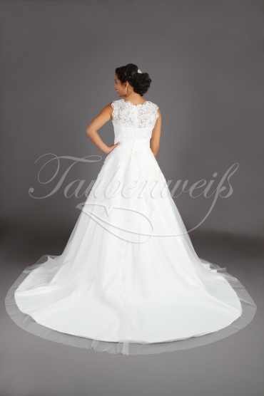 Brautkleid TW0104B - A-Linie Spitze Satin Schleppe Falten Rundhals Träger 3