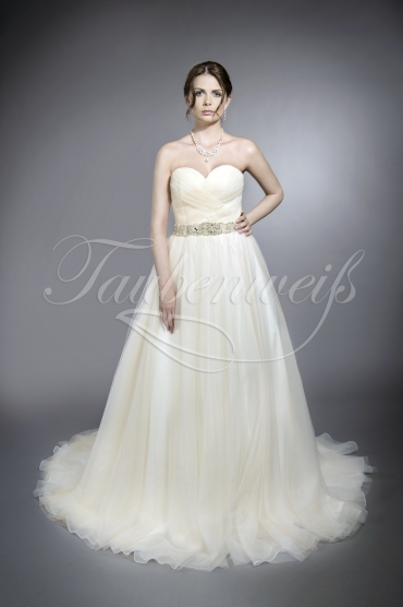 Brautkleid TW0120B - A-Linie Tüll Organza schlicht Strassgürtel Herzausschnitt