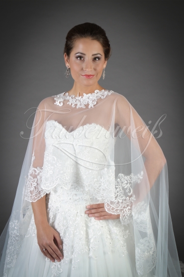 Brautkleid TW0131B - A-Linie Tüll Spitze Perlen abnehmbares Cape Schleppe 2