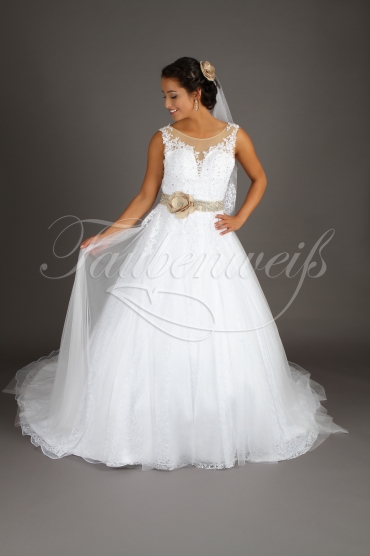 Brautkleid TW0143B - braunes Band Tüll Tattoo Spitze Perlen tiefer Ausschnitt Schleppe 2