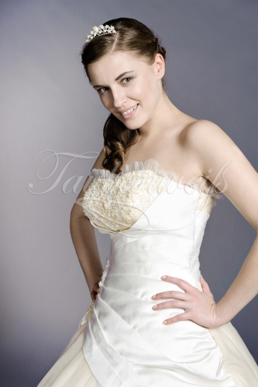 Brautkleid TW0147B - A-Linie Satin Tüll Spitze Perlen Prinzessin Rüschen champagner 2