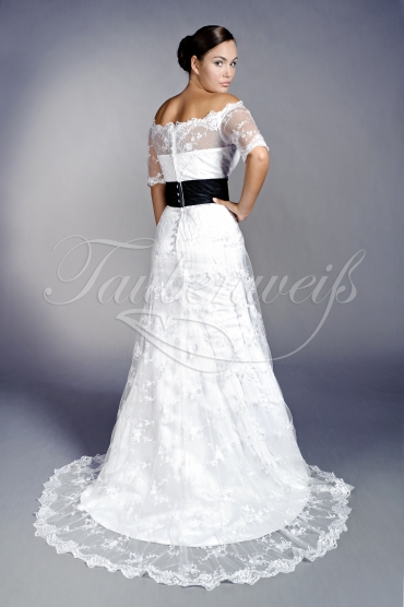 Brautkleid TW0148B - Trompete Spitze Carmen-Ausschnitt 3/4-Arm schwarz weiß 3