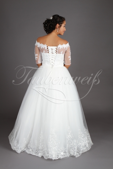 Brautkleid TW0188B - Tüll Spitze Prinzessin 3/4-Arm U-Bootausschnitt ohne Schleppe 3