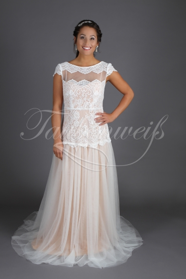 Brautkleid TW0195B - Boho Stretch weiche Spitze nude ivory tiefer Rücken 2