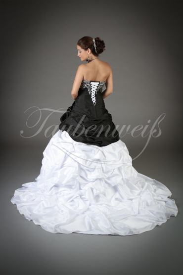 Brautkleid TW0199B - A-Linie Taft schwarz weiß silberne Stickerei Schnürung Schleppe 3