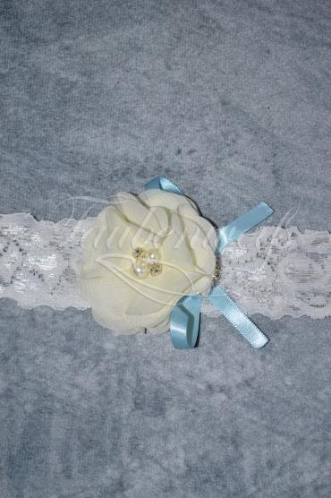 Strumpfband G0007 - Strumpfband G0007 für die Braut vintage elfenbein und blau mit Schleife 2