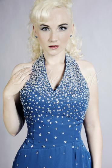 Abendkleid TW0009A - Abendkleid Chiffon nachtblau Neckholder Pailletten Beinschlitz 2