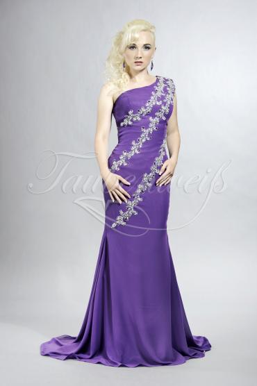 Abendkleid TW0015A - Abendkleid Meerjungfrau Chiffon lila flieder lavendel ein Träger Perlen 1