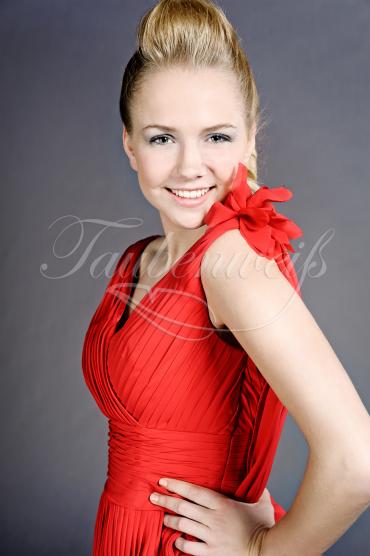 Abendkleid TW0031A - Abendkleid Chiffon mini kurz rot V-Ausschnitt Träger Drapierungen Stola 2