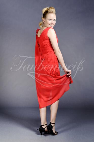 Abendkleid TW0031A - Abendkleid Chiffon mini kurz rot V-Ausschnitt Träger Drapierungen Stola 3