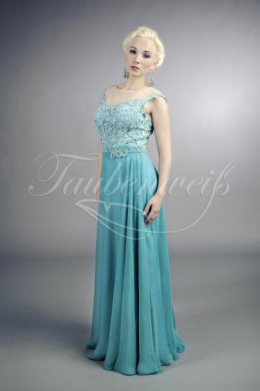 Abendkleid TW0034A - Abendkleid aquamarin blau türkis Chiffon Tattoo-Spitze lang