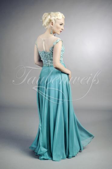 Abendkleid TW0034A - Abendkleid aquamarin blau türkis Chiffon Tattoo-Spitze lang 3