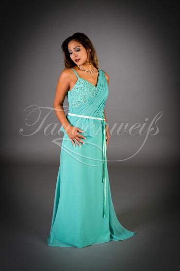 Brautjungfernkleid TWEM04 - Brautjungfernkleid türkis bodenlang Chiffon Perlen asymmetrisch