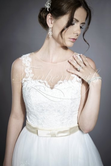 Brautkleid TW0035B - A-Linie Tüll Spitze Knopfleiste farbiges Band Tattoospitze 2