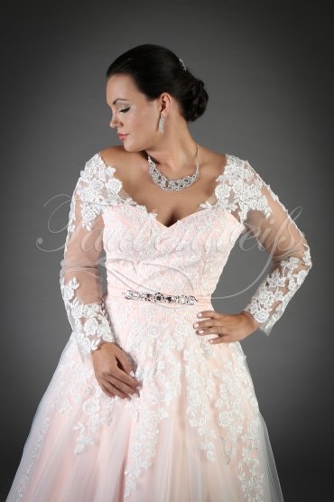 Brautkleid TW0038B - A-Linie rosa pastell Tüll Tattoo Spitze Langarm Schleppe Knöpfe 2