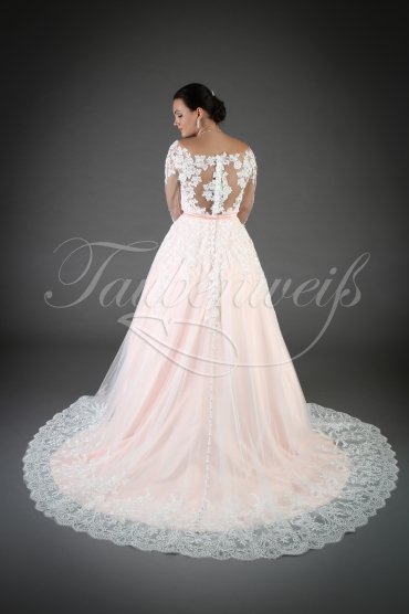 Brautkleid TW0038B - A-Linie rosa pastell Tüll Tattoo Spitze Langarm Schleppe Knöpfe 3